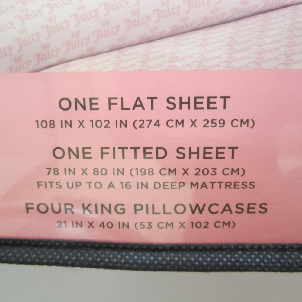 Juicy Couture Crown Pink White King Sheet Set - Picture 3 of 5